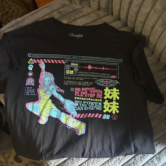 Black Firefly Cargo Crate Graphic Tee with Neon Design - Picture 1 of 4